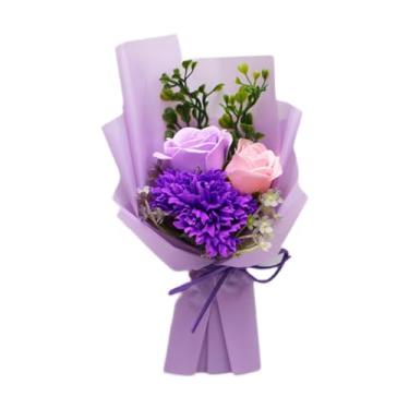 Imagem de Bothyi Arranjo de mesa com flores artificiais em formato de buquê de sabonete, ideal para casamentos, Dia de ação de Graças e aniversários. Perfeito para, Roxo