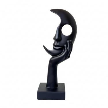 Imagem de Lodkksg Escultura abstrata moderna do rosto da lua, ouro metálico, metal, design de gesto manual com base independente, 25,4 cm