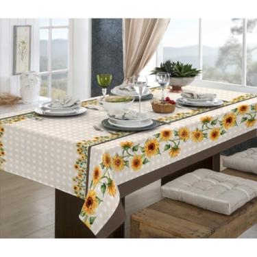 Imagem de Toalha de Mesa Linhão Rústica Oxford - Estampada, 4, 6 e 8 Lugares, Durável e Elegante para Cozinha ou Sala de Jantar(Girassol,1,40x1,40)