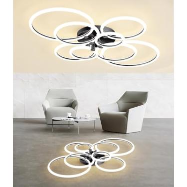 Imagem de Luminária de teto LED 150w de alto brilho para sala de estar, preta, moderna, dimerizável com controle remoto, ideal para quarto (preta, 8 anéis).