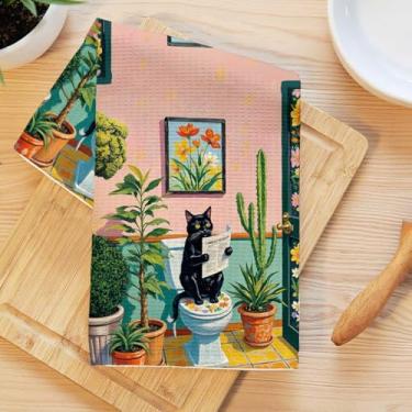 Imagem de Toalhas de banho engraçadas para gatos, toalha de chá macia absorvente, pano de prato de waffle de leitura de jornal para cozinha, banheiro, sala de estar, casa, presentes para amantes de gatos para
