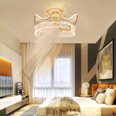 Imagem de Ventilador de teto silencioso, equipado com iluminação, controle remoto com regulagem ilimitada de intensidade, ventilador de teto dourado com balanço de 360° e cristais embutidos para sala