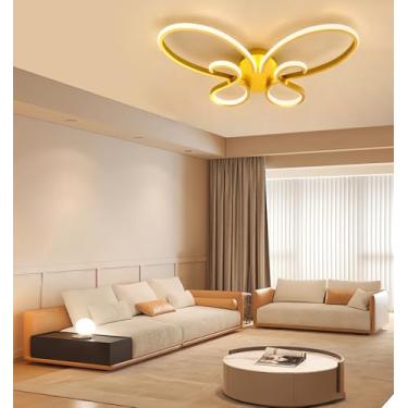 Imagem de Luminária de teto moderna em LED dourada para sala de estar, com intensidade regulável, em formato de borboleta, com controle remoto sem fio, ideal para sala de jantar e ilha de cozinha.