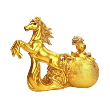 Imagem de Generic Estátua de Cavalo Chinês Ornamental Lembrança Zodíaco Feng Shui Significado Atrai Fortuna para Entrada Sala de Estar Escritório Estante, 26x19cm