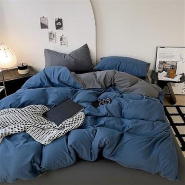 Imagem de Jogo de cama bicolor para todas as estações, macio, agradável ao toque, em algodão, confortável, capa de edredom, 13 x 1,2 m, conjunto de 4 peças