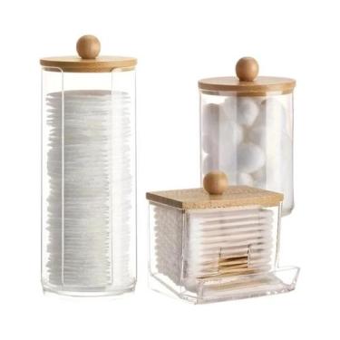 Imagem de Kit Com 3 Suportes Para Cotonetes, Dispensador De Banheiro, Caixa De A