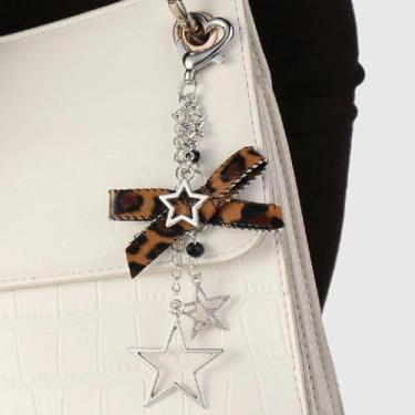 Imagem de 1 peça, chaveiro de estrela fofo, berloques para mulheres, estampa de leopardo, bolsa de mão para mochilas, bolsas, chaveiro de estrela legal, acessórios para bolsa