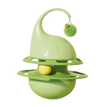 Imagem de Gralara Brinquedo interativo para gatos com plataforma giratória, que funciona como um rolo, dispensa comida lentamente e possui sino para alimentar gatos, Verde