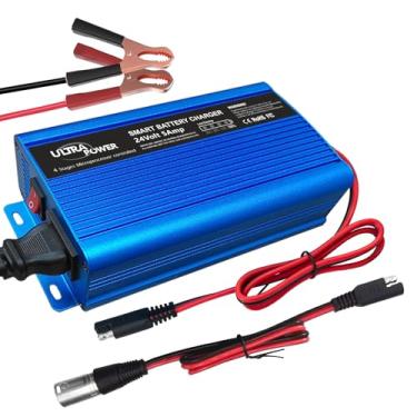 Imagem de Carregador de bateria ULTRAPOWER 24 volts carregador automático inteligente 5 Amp Trickle carregador de bateria mantenedor dessulfatador para carro caminhão barco caminhão cadeira de rodas com interruptor I/O, conector jacaré XLR de 3 pinos