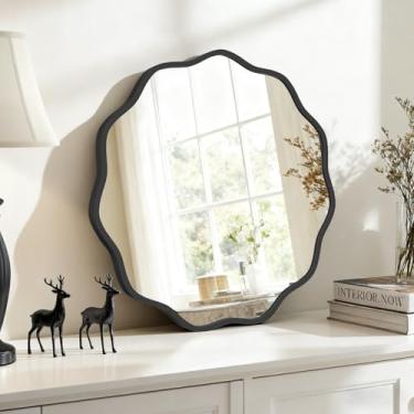 Imagem de HOMECOOKIN Espelho de parede redondo ondulado de 61 cm, espelho de parede ondulado redondo com moldura de alumínio para atualizações de banheiro, hotéis, penteadeiras, casas de fazenda