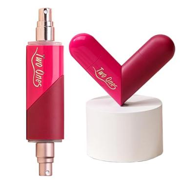 Imagem de Atomizador de perfume de cabeça dupla 2 em 1, frasco de spray de viagem recarregável, mini perfume portátil e pulverizador de respiração para bolsa de mão, itens essenciais de avião, Vermelho rosa +