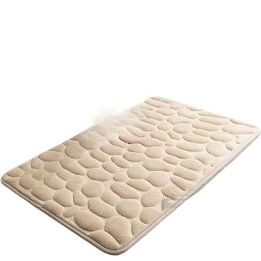 Imagem de Tapete de banheiro decoração em relevo de paralelepípedos tapetes antiderrapantes em lavatório banheira, tapete de chão(CAQUI)