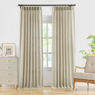 Imagem de WEST LAKE Painéis de cortina plissados semitransparentes de 95 polegadas para quarto, sala de estar, cortinas de filtragem de luz de areia com pregas francesas, tratamento de janela moderno, 101,6 cm