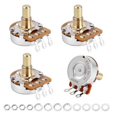 Imagem de Banworks Potenciômetro de latão A500K M8 com rosca métrica de tamanho completo, eixo curto (comprimento de 15 mm) para guitarras elétricas Epiphone Les Paul LP/SG Squier Strat/Tele 4 peças JT/XNQ-19