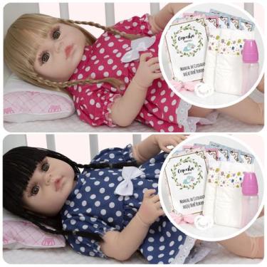 Imagem de 2 Bebe Reborn Barata Realista Menina Princesas Loira Morena - Cegonha 