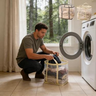 Imagem de Cesto de malha – cesto de roupa suja dobrável com abertura de malha para economizar espaço, versátil, autônomo, cesto de roupas, lavanderia