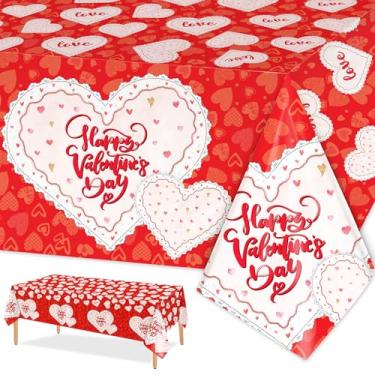 Imagem de PHOGARY 2 peças de toalha de mesa para o dia dos namorados, toalha de mesa de coração vermelho do amor, toalha de mesa retangular de plástico descartável para festa de casamento dos namorados 137 x