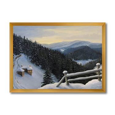 Imagem de DesignQ Vista sobre montanhas nevadas arte de parede emoldurada tradicional