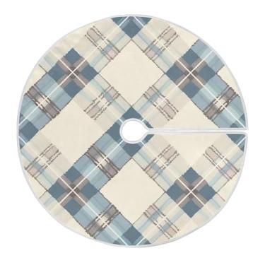 Imagem de Wassud Saia para árvore de Natal, padrão xadrez azul pastel, enfeites de Natal, decoração de árvores, decoração de Natal, tapete de árvore para decoração de festa de ano novo, 90 cm