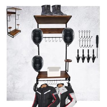 Imagem de Suporte de capacete de motocicleta montado na parede, gancho de capacete, suporte de armazenamento, suporte de exibição de capacete, suporte de parede de capacete de futebol com 2 camadas de tábuas de