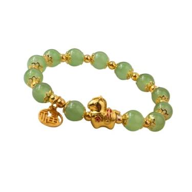 Imagem de Pingyongchang Pulseiras de Ano Novo de Cavalo Feitas à Mão com Contas do Zodíaco Chinês Feng Shui Amuleto da Sorte Pulseiras Elásticas Corda Vermelha Trança de Cavalo Pulseira para Mulheres, Small