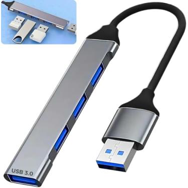 Imagem de Hub USB 3.0 Extensor Adaptador com 4 Portas até 5 Gbps - para HD Externo, Pen Drive, Impressora, Teclado e Mouse - Compatível com Dock Station, Notebook e Computador - Acabamento em Alumínio (USB-A)