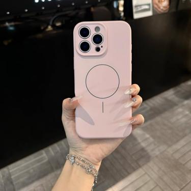 Imagem de IRTGFG Capa magnética de silicone líquido com botão de controle de câmera para iPhone 16E (para iPhone 16E/rosa claro)