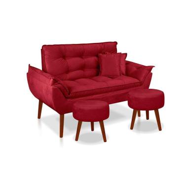 Imagem de Kit 01 Namoradeira Opala 02 Lugares   02 Puff Redondo 02 Almofadas Suede