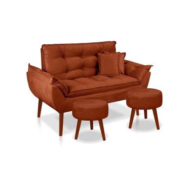 Imagem de Kit 01 Namoradeira Opala 02 Lugares   02 Puff Redondo 02 Almofadas Suede