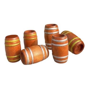 Imagem de Esquirla Conjunto de 6 miniaturas de barris de cerveja de madeira para decoração de bar, jardim de fadas, pub, design vintage redondo, mini barril de picles.
