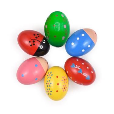 Imagem de 6 Pack Instrumento de Percussão Ovo Madeira Fun Musical Ovos Chocalho Música Interessante para Festa Páscoa Recheios Cesta Ferramenta Educacional