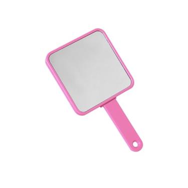 Imagem de Espelho de mão premium com alça e conjunto de pente, 8,6 cm L x 15 cm C, espelho portátil multiuso com reflexo sem distorção, vermelho rosado