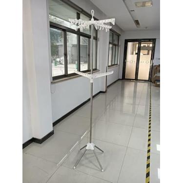Imagem de CASAMAYA Escorredor de roupas dobrável, rack de secagem de roupa de 2 camadas de 182 cm com trilho giratório para roupas para 27 peças, 24 clipes, economia de espaço, aço inoxidável, branco e prata