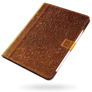 Imagem de Gexmil Capa para iPad Pro 12,9 polegadas, 6ª/5ª/4ª/3ª geração (2022/2021/2020/2018) Capa de couro genuíno hibernar/despertar automática, capa fólio de couro bovino com suporte ajustável com fivela