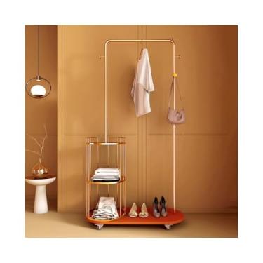 Imagem de Rack de roupas para corredor, quarto, armazenamento de cabeceira, moderno, móvel, cabideiro, cabideiro, suporte para chapéu (dourado + laranja)
