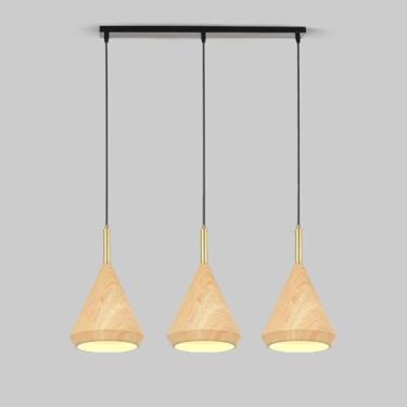 Imagem de Lustre nórdico moderno com acabamento em madeira e detalhes em metal, luminária pendente industrial para ilha de cozinha, sala de jantar, hall de entrada, café, pia de cozinha, potência máxi