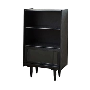 Imagem de Estante de armazenamento preta de 3 andares, prateleira de armazenamento de madeira, com portas de vidro com tampa flip, para escritório, material de estudo, organizador de livros, prateleira de