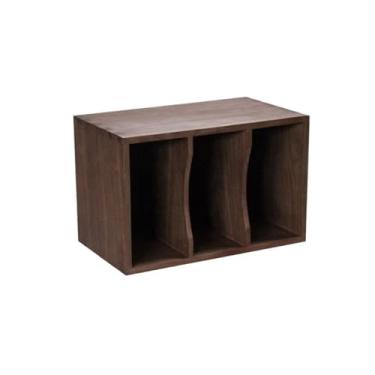 Imagem de KEG801302 Home Home Armário de exibição retrô de madeira com divisória para armazenamento de revistas de livros LPs