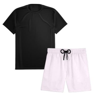 Imagem de Kit Short Praia Academia Passeio Treino Branco + Camiseta Manga Curta Masculina-Masculino