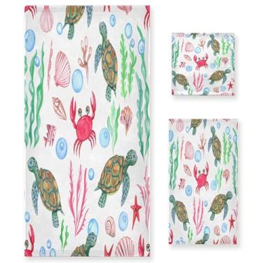 Imagem de xigua Conjunto de toalhas de banheiro de tartarugas em aquarela absorvente macio 3 peças toalha de banho toalha de mão toalhas decorativas para banheiro, academia, hotel, praia, piscina