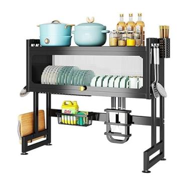 Imagem de Escorredor de Louças Suspenso com Armário Organizador, Preto, Aço Inoxidável, 85cm, com Porta Pratos e Talheres, 6 Ganchos