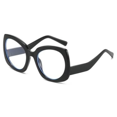 Imagem de Óculos femininos retrô com estampa de leopardo, estilo olho de gato, com proteção contra luz azul, armação irregular bicolor, estilo punk masculino (preto)