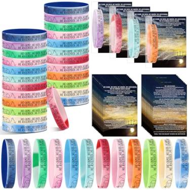 Imagem de Moinchore 24 Sets Resurrection Gifts Bulk Christian Bible Verse Bracelet with Gospel Tracts He Came Died Arose Silicone Wristbands Religious Card Easter Baskets Stuffers Church Gift (Gradient)