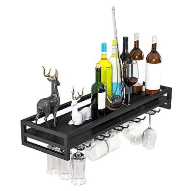 Imagem de Garrafa de vinho montada na parede – Suporte para copos de vinho preto/ouro/branco com economia de espaço, resistente e durável com parafusos, suporte para copos de vinho