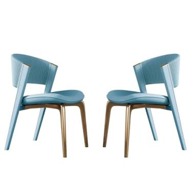 Imagem de Cadeiras de jantar estofadas de meados do século - Conjunto de 2 | Cadeiras de couro sintético com pernas de metal para cozinha e sala de jantar