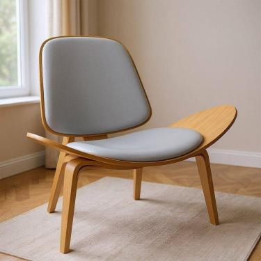 Imagem de Poltrona Decorativa Base De Madeira Shell Sintético P01 - D`rossi Cor Cinza