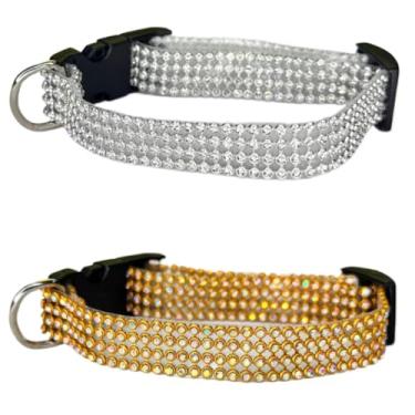 Imagem de Kit 2 unidades Coleira de strass brilhante para cachorro e gato pets pequeno e medio porte