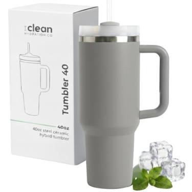 Imagem de The Clean Hydration Co. Copos isolados com tampa, vácuo de parede dupla, viagem de 1,134 g, copo de escritório, bebidas quentes e frias, interior de cerâmica, à prova de derramamento, livre de BPA