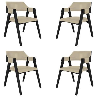 Imagem de Kit 4 Cadeiras Sala De Jantar E Jogos Carteados Madeira Maciça Poker Pu Bege-preto G42 - Gran Belo