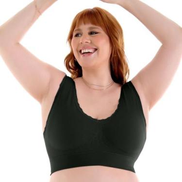 Imagem de Sutiã Top com Renda e Bojo Removível sem Costura Preto Zee Rucci, G3